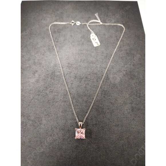 Pink Tourmaline Zircon Necklace, October Birthstone Jewelry, Square Princess Cut - Picture 9 of 9
